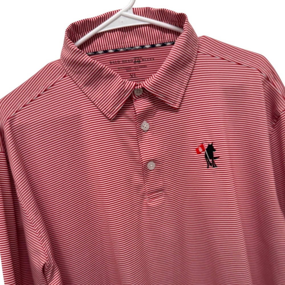 Bald Head Blues Mens XL Red White Striped Performance Golf Polo Shirt Stretch